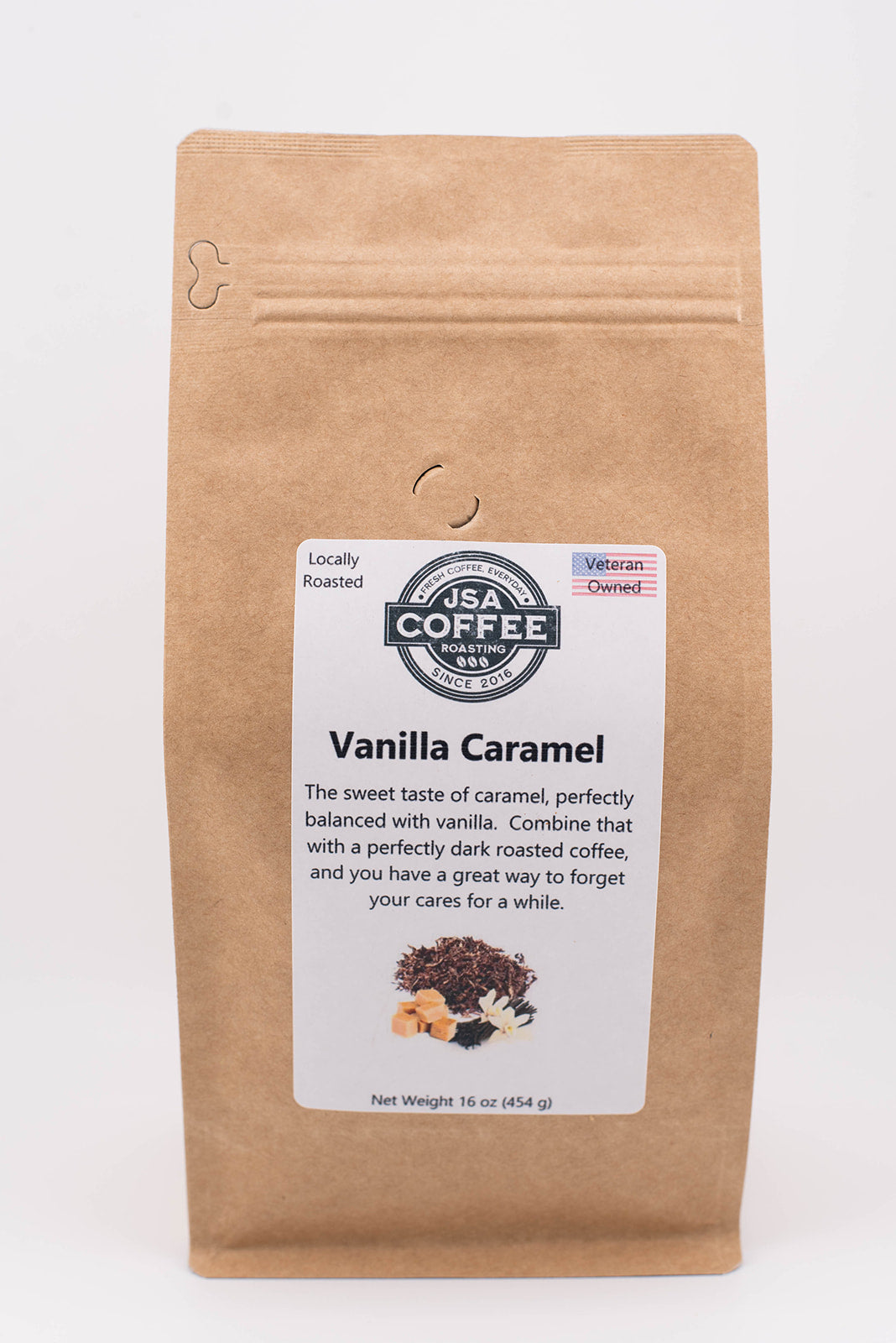 Bag of dark roast coffee from Origin Unknown with notes of Rich Flavors