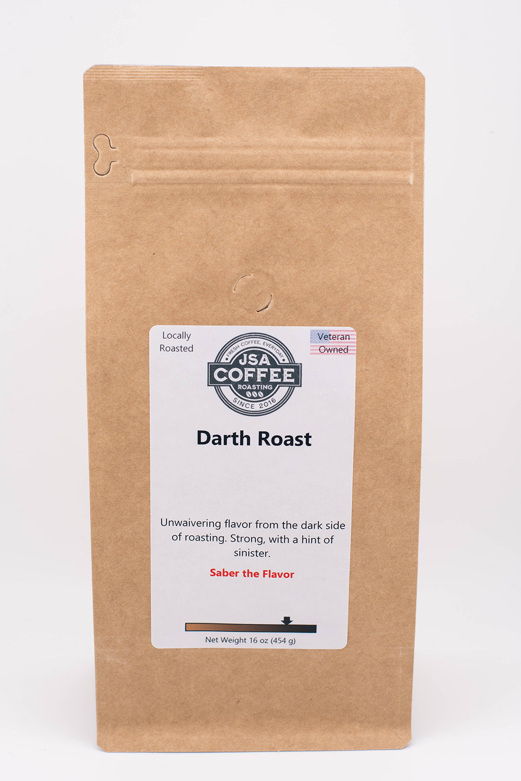 Bag of specialty roast coffee from Origin Unknown with notes of Rich Flavors