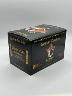Closed Space Cowboy single-serve coffee box at an angle
