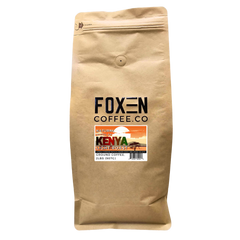 Foxen Kenya AA Light Roast coffee in a brown resealable bag — alternate front package photograph