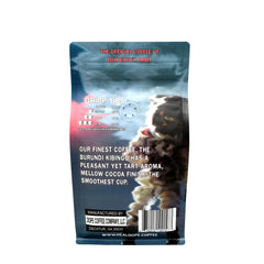 Burundi Kibingo coffee bag rear label with product details