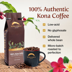 Kona Earth Classic dark roast whole-bean coffee packaging