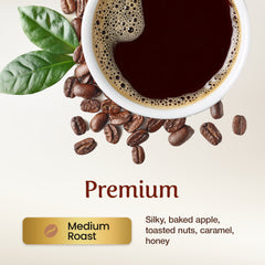 Kona Earth Premium coffee package and brewed cup