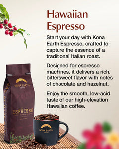 Kona Earth Coffee farm and espresso roast brand image