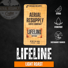 Lifeline light-roast product graphic with citrus and stonefruit icons