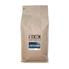 Foxen Lighthouse Blend Medium Roast coffee in a large brown bag — alternate front package photograph