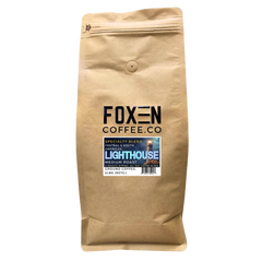 Foxen Lighthouse Blend Medium Roast coffee in a brown resealable bag — alternate front package photograph
