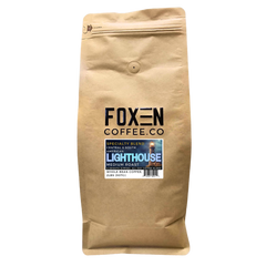 Foxen Lighthouse Blend Medium Roast coffee in a brown resealable bag