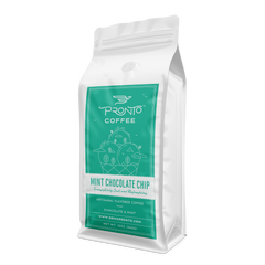 Mint Chocolate Chip coffee package with mint and chocolate branding
