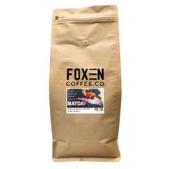 Foxen Mayday Blend coffee in a brown resealable bag — alternate front package photograph