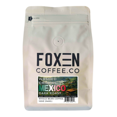 Foxen Mexico Chiapas Dark Roast whole bean coffee in a white pouch