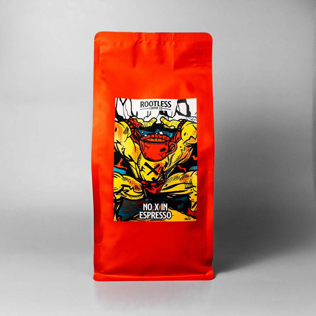 Bag of medium roast coffee from Origin Unknown with notes of Chocolate, Fruity