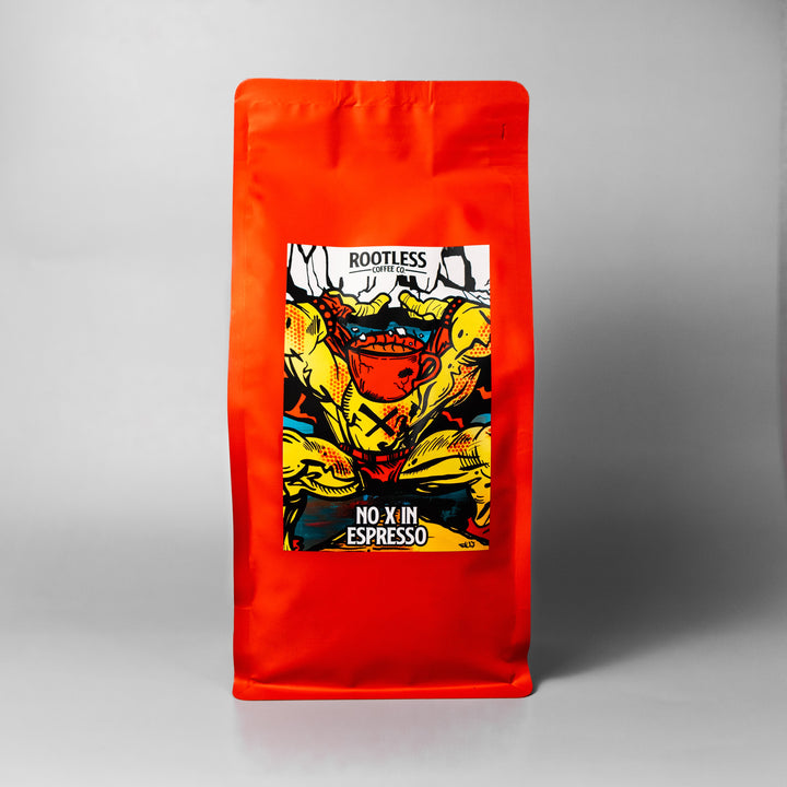 Bag of medium roast coffee from Origin Unknown with notes of Chocolate, Fruity