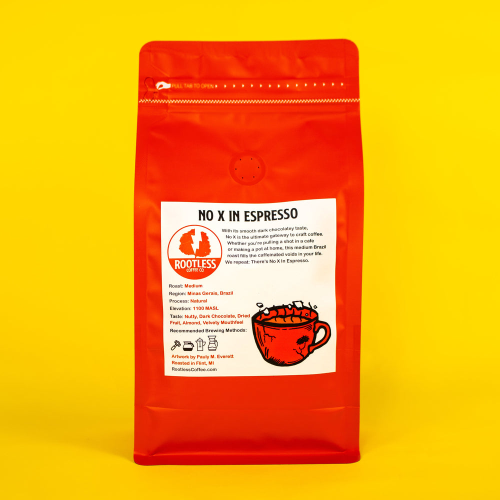 Bag of medium roast coffee from Origin Unknown with notes of Chocolate, Fruity