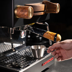 Walnut and resin handle bottomless espresso portafilter