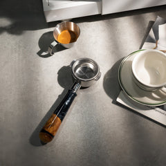 Walnut and resin handle bottomless espresso portafilter