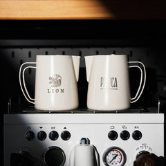 Walnut wood espresso tamping station detail