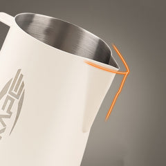 Stainless steel latte art milk pitcher detail