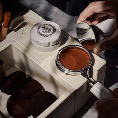 Lab-style coffee bean storage rack detail