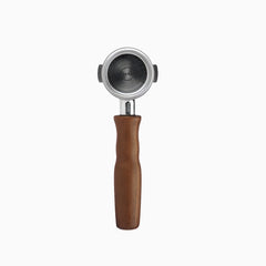 Stainless steel bottomless portafilter with walnut handle