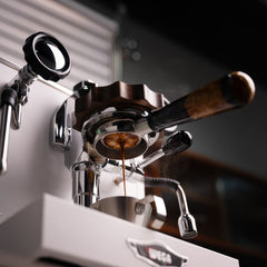 Walnut and resin handle bottomless espresso portafilter