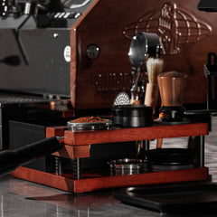 Lab-style coffee bean storage rack detail