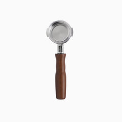 Stainless steel bottomless portafilter with walnut handle