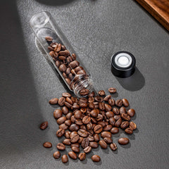 Lab-style coffee bean storage rack detail