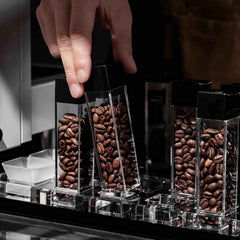 Lab-style coffee bean storage rack detail
