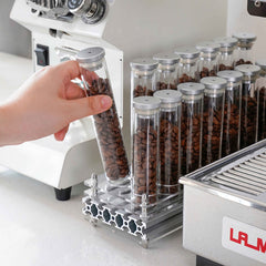 Wood espresso tamping station detail