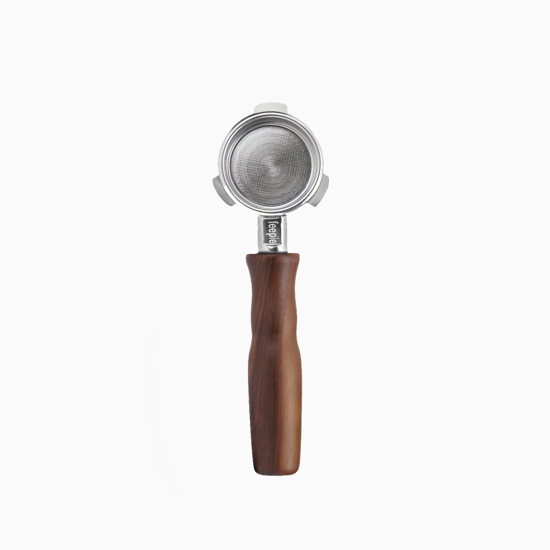 Stainless Steel Bottomless Portafilter with Walnut Handle