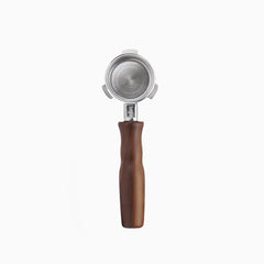 Stainless steel bottomless portafilter with walnut handle