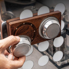 Lab-style coffee bean storage rack detail
