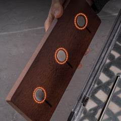 Lab-style coffee bean storage rack detail