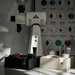 Lab-style coffee bean storage rack detail