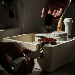 Lab-style coffee bean storage rack detail