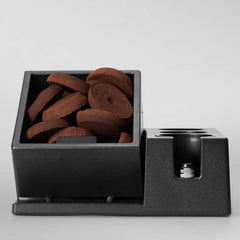 Lab-style coffee bean storage rack detail