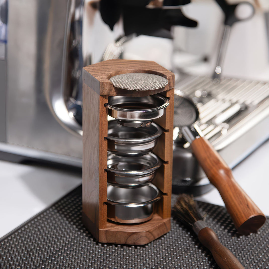 Handcrafted Wooden Portafilter Basket Storage