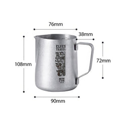 Stainless steel latte art milk pitcher detail