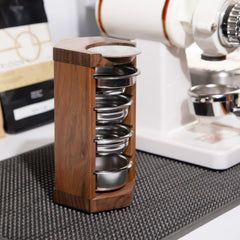 Lab-style coffee bean storage rack detail