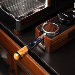 Walnut and resin handle bottomless espresso portafilter