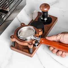 Lab-style coffee bean storage rack detail