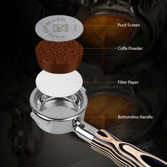 Pro-extraction bottomless espresso portafilter detail
