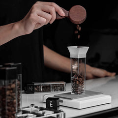 Lab-style coffee bean storage rack detail