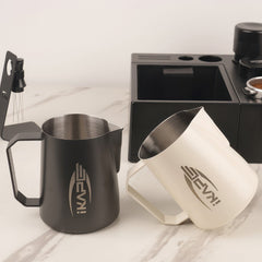 Walnut wood espresso tamping station detail
