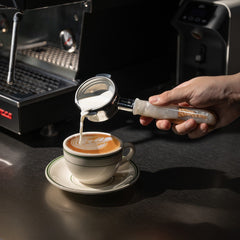 Walnut and resin handle bottomless espresso portafilter