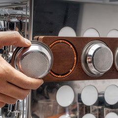 Lab-style coffee bean storage rack detail