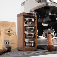 Lab-style coffee bean storage rack detail