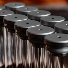 Lab-style coffee bean storage rack detail