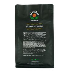 Back of the Playmaker bag with Kickoff branding and story text — Kickoff The Playmaker Colombia Medium Roast Coffee